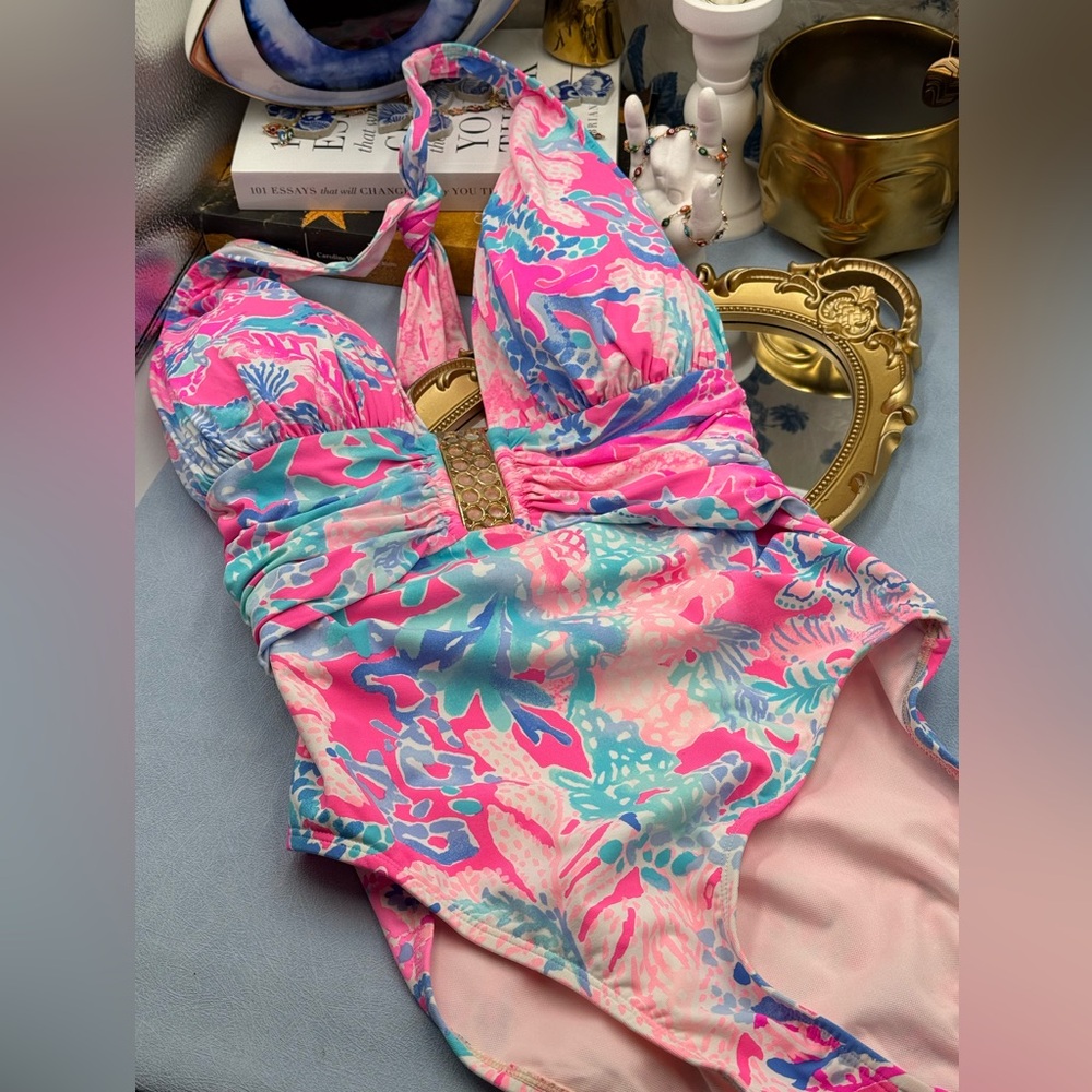 🆕 LILLY PULITZER 🧿 NWOT Lanai Halter 1PC Swimsuit, Light Pascha Pink - Sz 6 - Picture 11 of 13